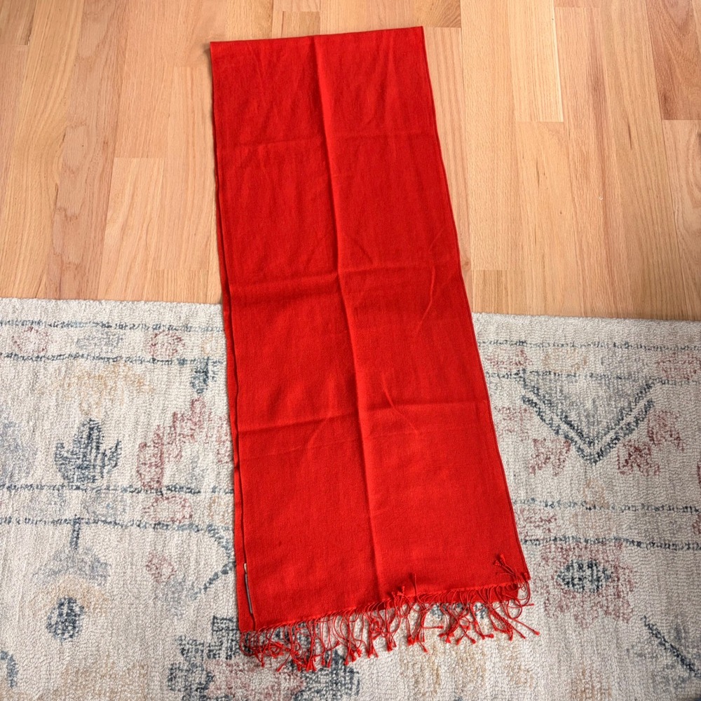 Vtg Silk Pashmina Scarf Handmade Fringe Wrap Shaw Orange Red Anichini Diviya